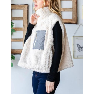 QIBABU Women’s Cozy Fleece Vest with Pockets and Zip