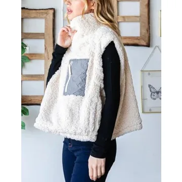 QIBABU Women’s Cozy Fleece Vest with Pockets and Zip