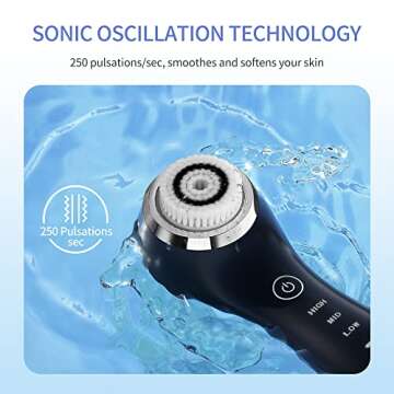 COSBEAUTY Face Scrubber Exfoliator Sonic Facial Cleansing Brush with 5 Interchangeable Brush Head,Fa...