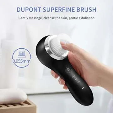 COSBEAUTY Face Scrubber Exfoliator Sonic Facial Cleansing Brush with 5 Interchangeable Brush Head,Face Brush Cleanser for Men IPX7 Waterproof,Wireless Rechargeable for Massaging,Deep Cleansing(Black)