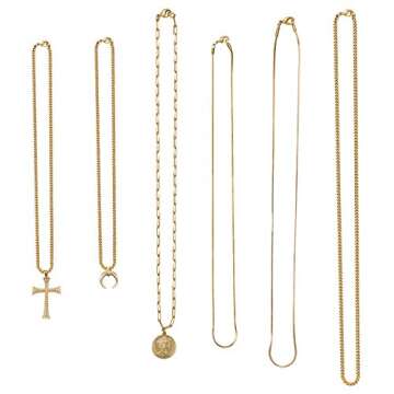 ACC PLANET Gold Layer Necklace Set 6PCS Gold Plated Multilayer Chain Moon Cross Coin Pendant Mother's Day Layered Choker Necklace for Women Gift