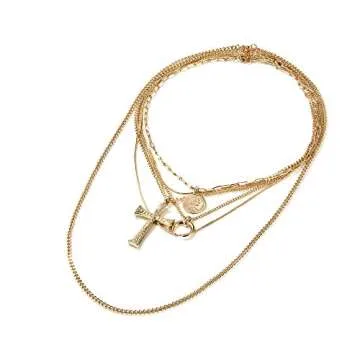 ACC PLANET Gold Layer Necklace Set 6PCS Gold Plated Multilayer Chain Moon Cross Coin Pendant Mother's Day Layered Choker Necklace for Women Gift