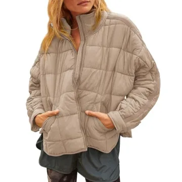 Gacaky Women's Baggy Lightweight Zip Puffer Jacket Warm Winter Down Coat with Pockets Dark Khaki （...