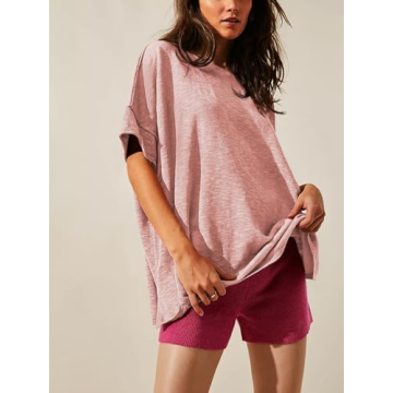 Tankaneo Women's Casual Oversized T-Shirt - Pink Summer Blouse