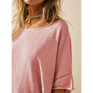 Tankaneo Women's Casual Oversized T-Shirt - Pink Summer Blouse