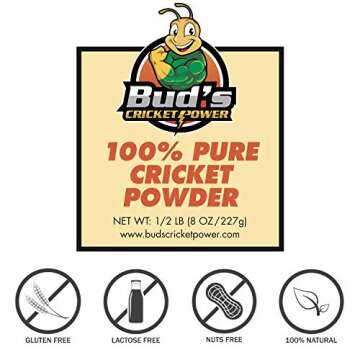 Bud’s Cricket Protein Powder - 100% Pure Cricket Powder, Gluten-Free, Dairy-Free, High Protein Flour Substitute Excellent Source of Vitamin B12, Omega-3, Fiber, Amino Acids, Calcium & Iron (1/2 LB)