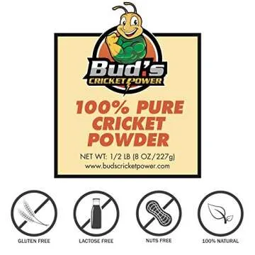 Bud’s Cricket Protein Powder - 100% Pure Cricket Powder, Gluten-Free, Dairy-Free, High Protein Flour Substitute Excellent Source of Vitamin B12, Omega-3, Fiber, Amino Acids, Calcium & Iron (1/2 LB)