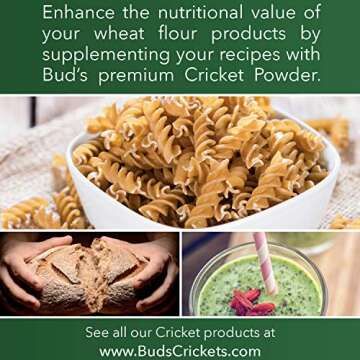 Bud’s Cricket Protein Powder - 100% Pure Cricket Powder, Gluten-Free, Dairy-Free, High Protein Flour Substitute Excellent Source of Vitamin B12, Omega-3, Fiber, Amino Acids, Calcium & Iron (1/2 LB)