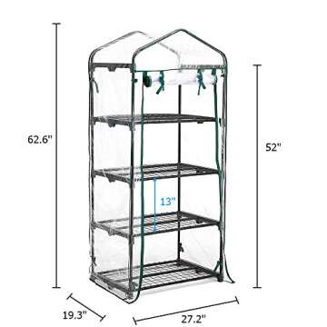 Greenhouse 4 Tier Mini Greenhouse 63x28x20 in Portable Garden Green House, with Zippered PVC Cover, Metal Shelves for Garden Yard Patio Indoor Outdoor, Extra Hooks Wind Ropes 8 Net Rack Buckles
