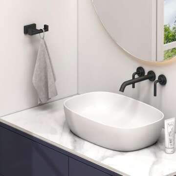 Angle Simple Double Towel Hook Matte Black, Stainless Steel Bathroom Towel Holder, Coat Robe Hook Wa...