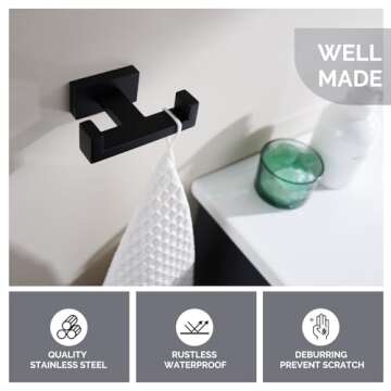 Angle Simple Double Towel Hook Matte Black Stainless Steel