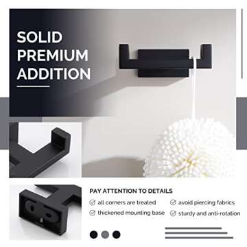 Angle Simple Double Towel Hook Matte Black Stainless Steel