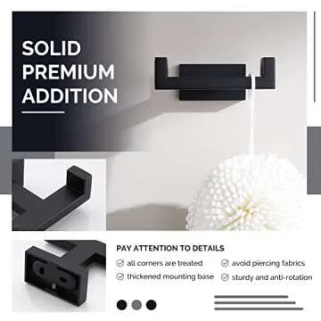 Angle Simple Double Towel Hook Matte Black Stainless Steel