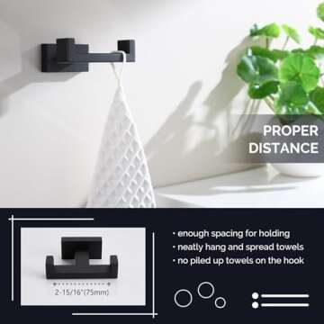 Angle Simple Double Towel Hook Matte Black Stainless Steel