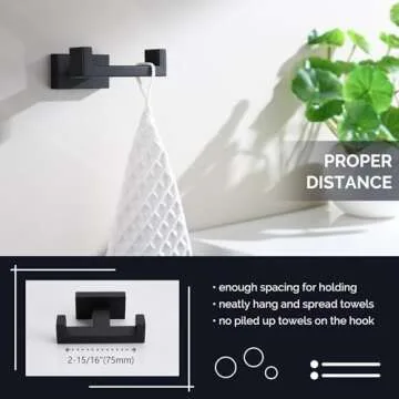 Angle Simple Double Towel Hook Matte Black Stainless Steel