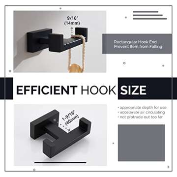 Angle Simple Double Towel Hook Matte Black Stainless Steel