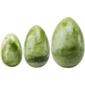 Laiqucraft 3pcs Set Quality Y-O-N-I Eggs Green Jade Eggs, Genuine Green Jade Eggs Massage Stone Ball for Women Body Massage Muscle Training, Crystal Massage Stones Relax Exercise