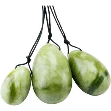 Laiqucraft 3pcs Set Quality Y-O-N-I Eggs Green Jade Eggs, Genuine Green Jade Eggs Massage Stone Ball for Women Body Massage Muscle Training, Crystal Massage Stones Relax Exercise