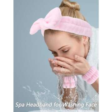 VELSCRUN 5 Pcs Pink Puffy Sponge Spa Headband Set for Face Wash & Makeup