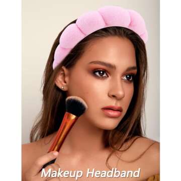 VELSCRUN 5 Pcs Pink Puffy Sponge Spa Headband Set