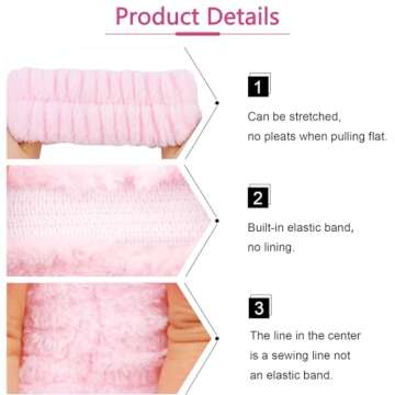 VELSCRUN 5 Pcs Pink Puffy Sponge Spa Headband Set