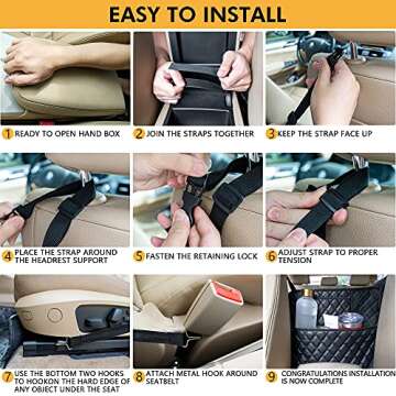 Car Handbag Holder Purse Holder for Car Seat Organizer and Sunglasses Holder Premium Leather Handbag Holder Customizable Car Gap Organizer Large Organizer Storage Capacity Universal Fit, black