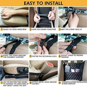 Car Handbag Holder Purse Holder for Car Seat Organizer and Sunglasses Holder Premium Leather Handbag Holder Customizable Car Gap Organizer Large Organizer Storage Capacity Universal Fit, black