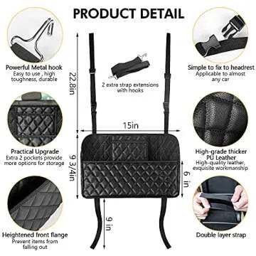 Car Handbag Holder Purse Holder for Car Seat Organizer and Sunglasses Holder Premium Leather Handbag Holder Customizable Car Gap Organizer Large Organizer Storage Capacity Universal Fit, black