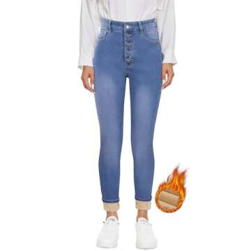 Women's Fleece Lined Jeans Thicken High Waisted Skinny Stretch Jeans for Women Winter Warm Thermal F...