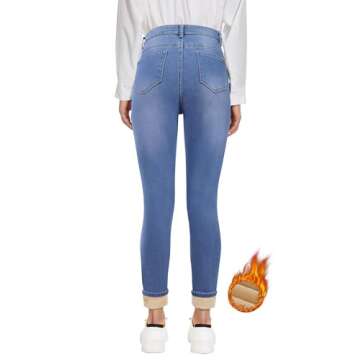 Women's Fleece Lined Jeans Thicken High Waisted Skinny Stretch Jeans for Women Winter Warm Thermal Flannel Lined Butt Lift Jeans Fleece Lined Pants Women Light Blue US 14