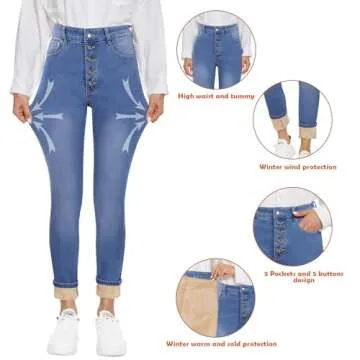 Women's Fleece Lined Jeans Thicken High Waisted Skinny Stretch Jeans for Women Winter Warm Thermal Flannel Lined Butt Lift Jeans Fleece Lined Pants Women Light Blue US 14