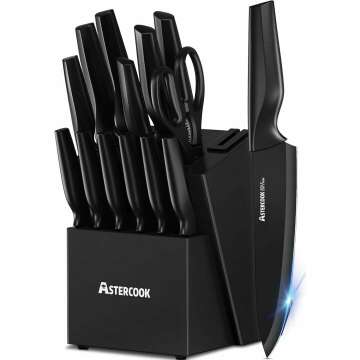 Astercook Knife Set with Sharpener - 15 Pieces