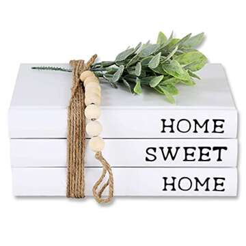 Exood Decorative Books for Home Decor,Coffee Table Books Décor for Living Room,Hardcover Faux Books for Decoration,Shelf Display Books Decor Accent,Home|Sweet|Home(White)