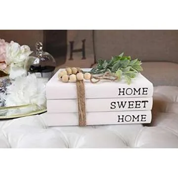 Exood Decorative Books for Home Decor,Coffee Table Books Décor for Living Room,Hardcover Faux Books for Decoration,Shelf Display Books Decor Accent,Home|Sweet|Home(White)