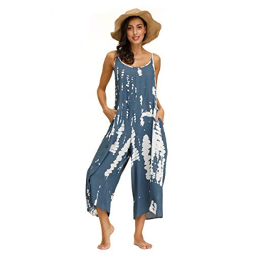 wexcen Floral Wide Leg Spaghetti Strap Jumpsuit for Women with Pockets - Chic & Casual