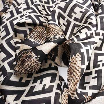 YOUR SMILE Ladies/Women's Lightweight Floral Print/Solid Color mixture Shawl Scarf For Spring Summer season (Snake-Grain)