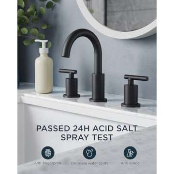 FORIOUS Matte Black Bathroom Faucets 3 Hole Widespread 8 in with Metal Pop Up Drain and cUPC Supply Line, 2 Handle Black Sink Faucet Bathroom Vanity with 360 Degree Rotating Spout for 6 to 12 in Sink