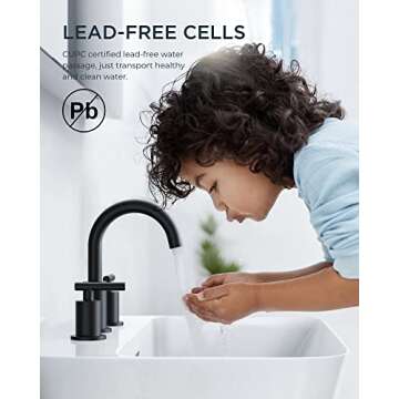 FORIOUS Matte Black Bathroom Faucets 3 Hole Widespread 8 in with Metal Pop Up Drain and cUPC Supply Line, 2 Handle Black Sink Faucet Bathroom Vanity with 360 Degree Rotating Spout for 6 to 12 in Sink