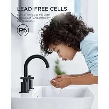 FORIOUS Matte Black Faucet with Metal Drain and Supply Line