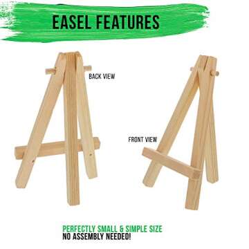 U.S. Art Supply 5" Mini Natural Wood Display Easel (Pack of 24), A-Frame Artist Painting Party Tripod Easel - Tabletop Holder Stand for Small Canvases, Kids Crafts, Business Cards, Signs, Photos, Gift