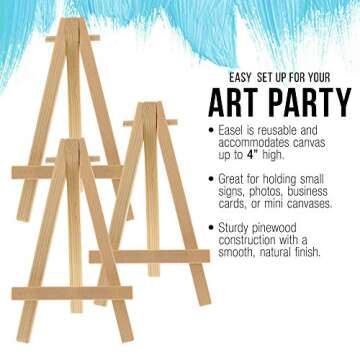 U.S. Art Supply 5" Mini Natural Wood Display Easel (Pack of 24), A-Frame Artist Painting Party Tripod Easel - Tabletop Holder Stand for Small Canvases, Kids Crafts, Business Cards, Signs, Photos, Gift