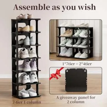 HAIXIN Vertical Narrow Tall Shoe Rack for Front Door Entrance, 7-Tier Sturdy Stackable Shoe Rack Organizer for Closet Entryway, Corner Shoe Storage Shelf Shoe Cubby