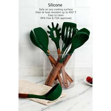 Country Kitchen Silicone Utensil Set with Wooden Handles