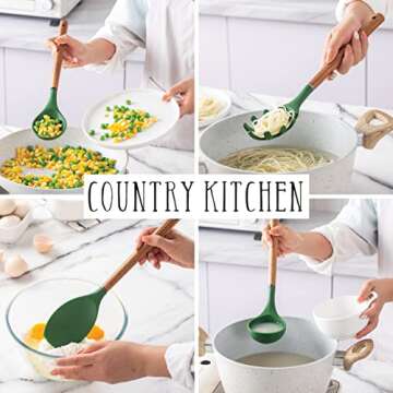 Country Kitchen Silicone Utensil Set with Wooden Handles