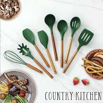 Country Kitchen Silicone Utensil Set with Wooden Handles