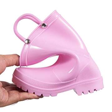 HugRain Toddler Rain Boots Girls baby Kids Waterproof Shoes Lightweight Adorable Cute Solid Rubber mud boots non slip with Easy-On Handles (Size 10,pink)