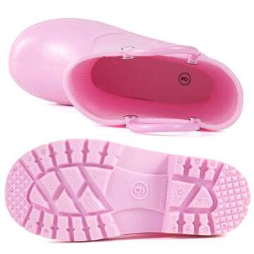 HugRain Toddler Rain Boots Girls baby Kids Waterproof Shoes Lightweight Adorable Cute Solid Rubber mud boots non slip with Easy-On Handles (Size 10,pink)