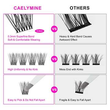 CAELYMINE DIY Eyelash Extension, 168pcs Super Thin Band Cluster Lashes, Natural Look Reusable Lash Extension Clusters, C Curl Lash Clusters Mixed (Style3 0.07 Mix Black Band)