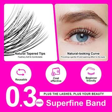 CAELYMINE DIY Eyelash Extension, 168pcs Super Thin Band Cluster Lashes, Natural Look Reusable Lash Extension Clusters, C Curl Lash Clusters Mixed (Style3 0.07 Mix Black Band)