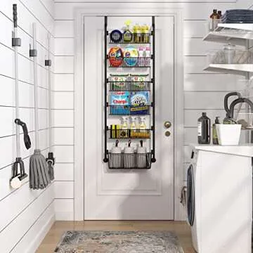 1Easylife 6-Tier Over the Door Pantry Organizer, Metal Pantry Organization and Storage with 6 Baskets, Heavy-Duty Back of Door Spice Rack for Kitchen (5x4.72+1x5.9 Width Baskets, Black)